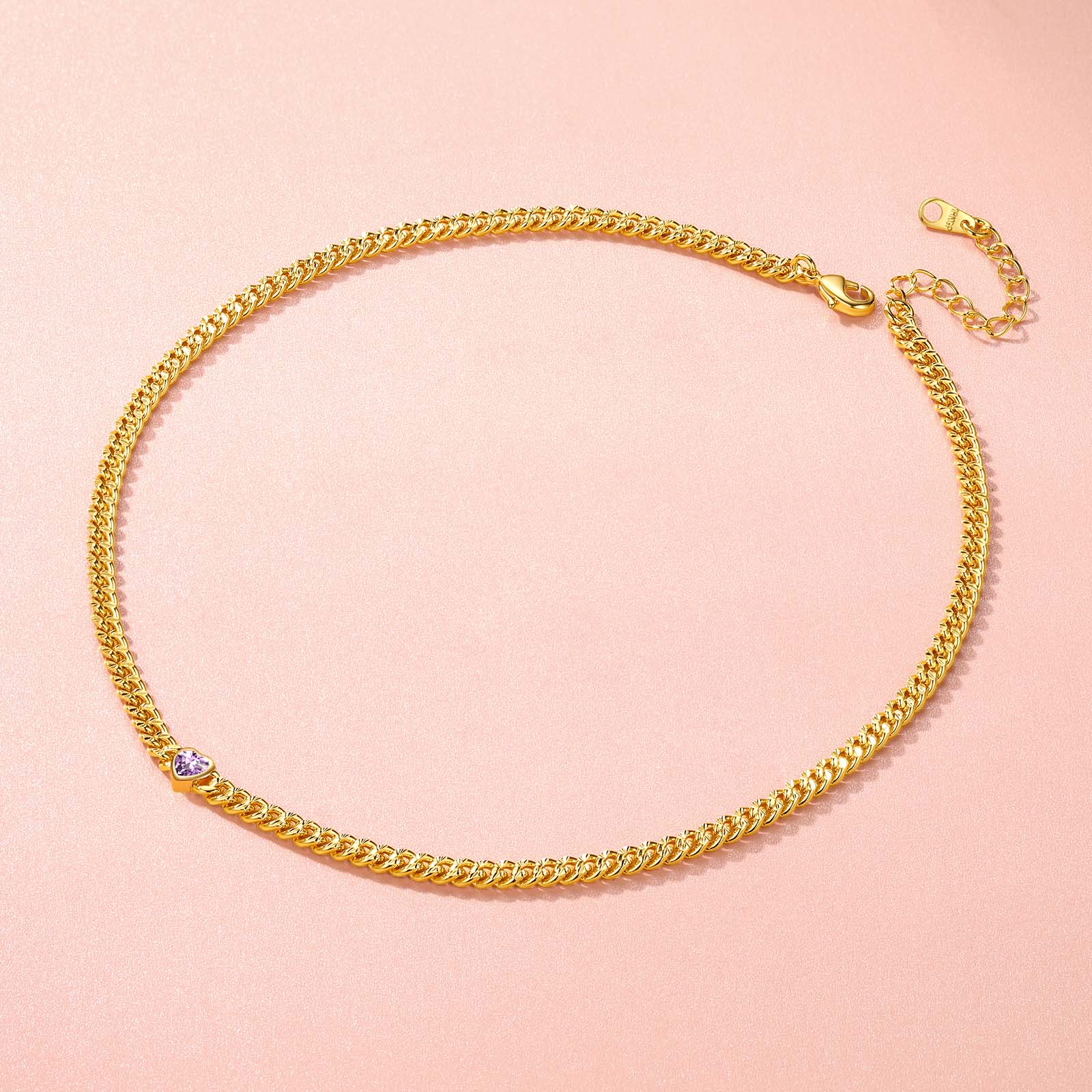 4.5mm Heart Birthstone Gold Chain Choker Necklace for
