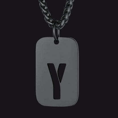 Personalized Hollow Letter Initial Dog Tag Pendant Necklace for