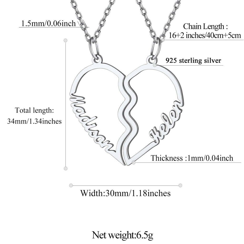 Custom Name Matching Heart Couple Necklaces Gift for Couple Mom Daughter