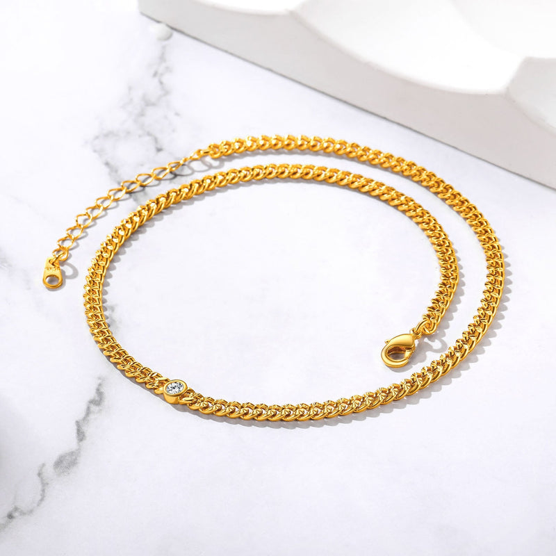 4.5mm Birthstone Gold Chain Choker Necklace for