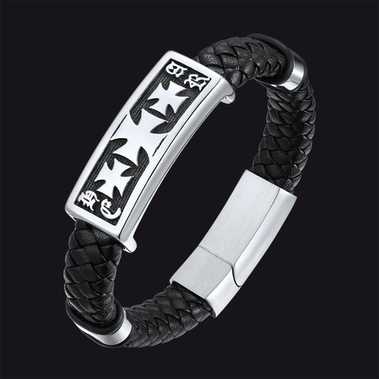 Christian Knights Templar Cross Leather Bracelet for