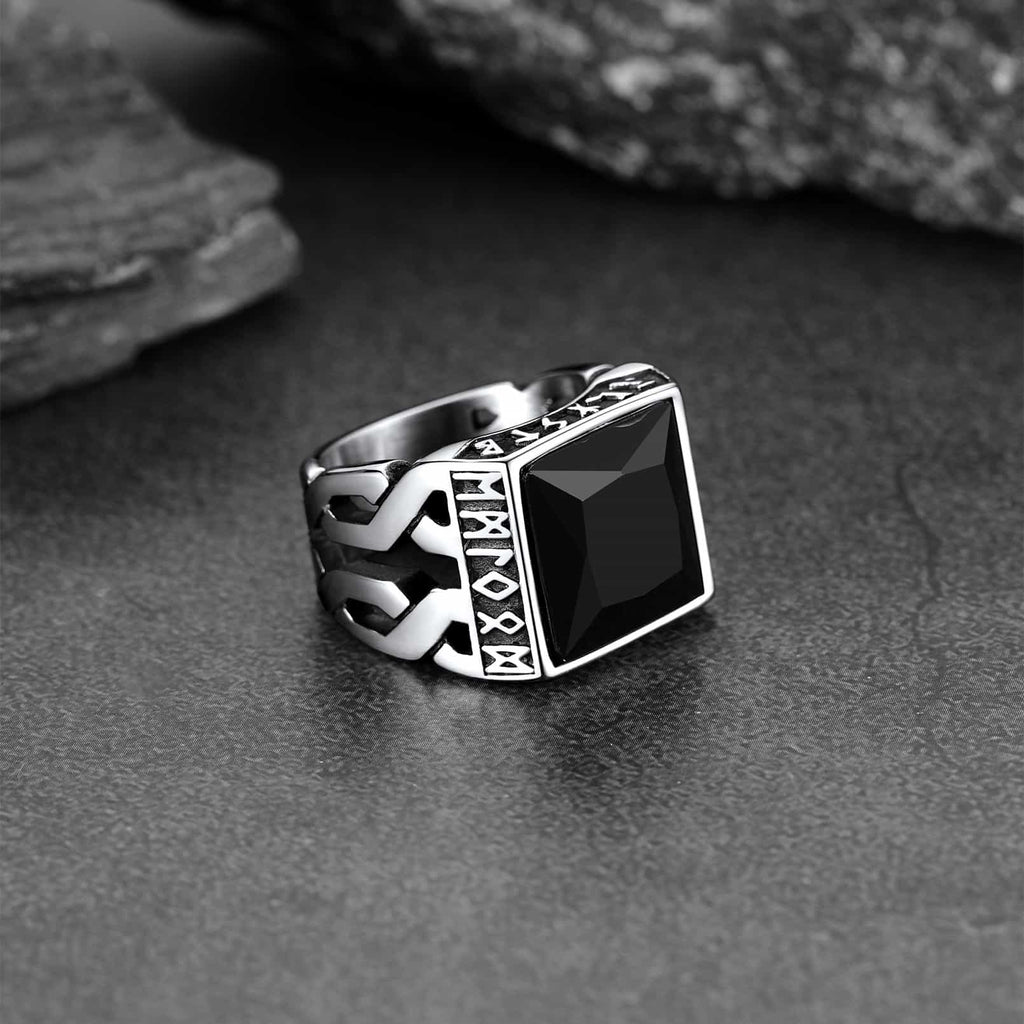 Custom Celtic Gemstone Ring With Runes for