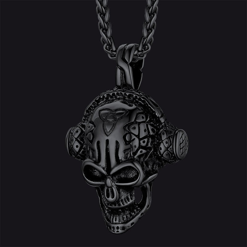 Gothic Earphone Skull Necklace Pendant for