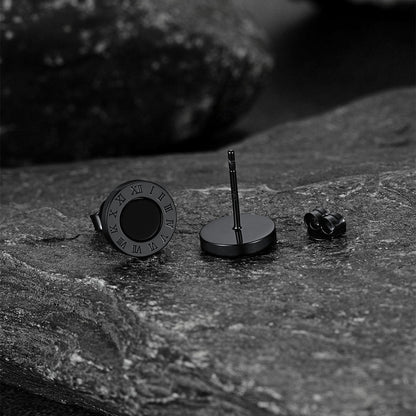 Sterling Silver Roman Numerals Black Onyx Stud Earrings