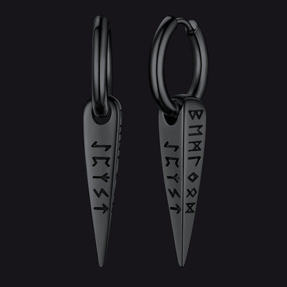Norse Viking Runes Dangle Hoop Earrings for