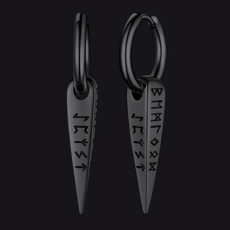 Norse Viking Runes Hoop Huggie Earrings for