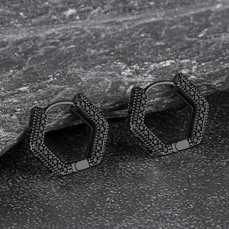 Viking Runes Hexagon Huggie Hoop Earrings for