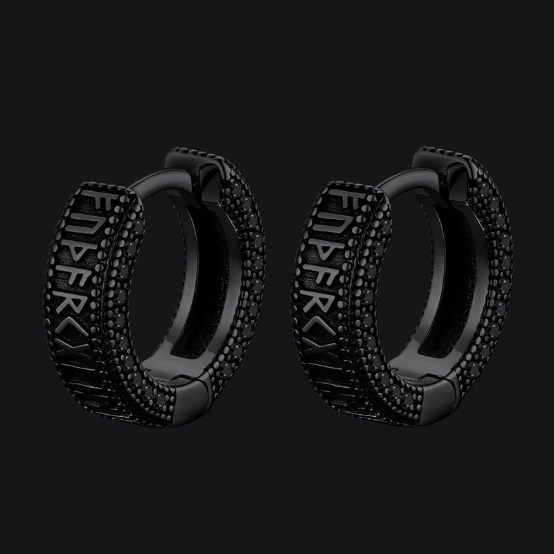 Norse Viking Runes Huggie Hoop Earrings in Sterling Silver