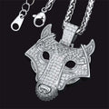 Hip Hop Viking Wolf Head Fenrir Necklace With Cubic Zirconia