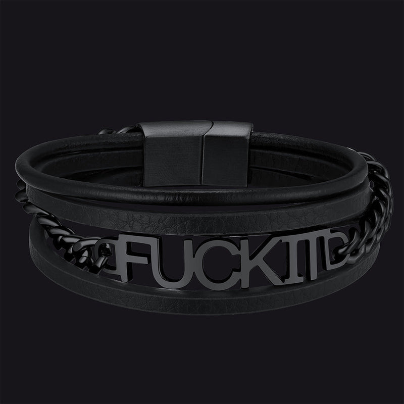 F*ck It Steel Chain Leather Bracelet for