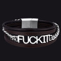 F*ck It Steel Chain Leather Bracelet for