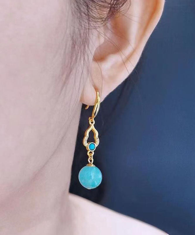 Blue Sterling Silver Overgild Inlaid Gem Stone Drop Earrings