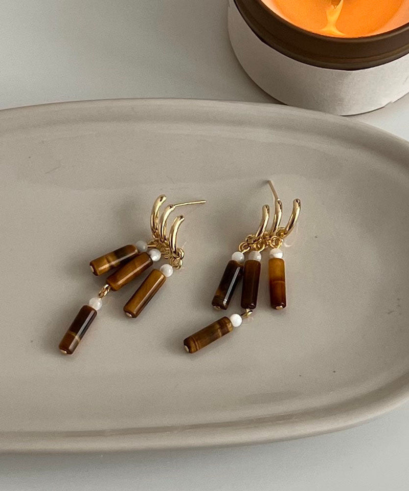 Brown Sterling Silver Wind Chime Tassel Drop Earrings