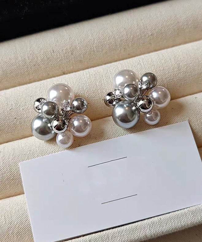 Colorblock Pearl Zircon Alloy Stud Earrings