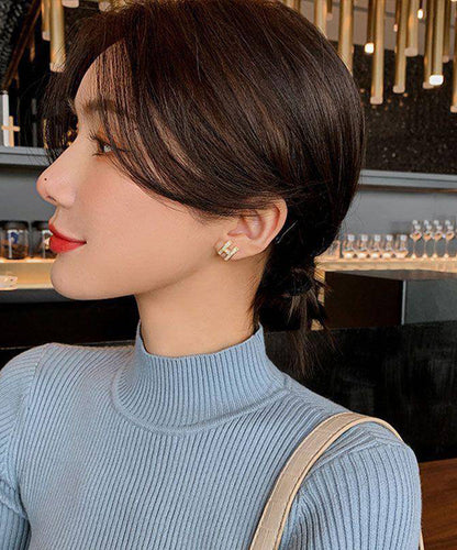 Gold Alloy Zircon H Graphic Stud Earrings