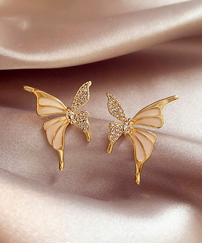Gold Copper Alloy Zircon Butterfly Stud Earringsgh1010