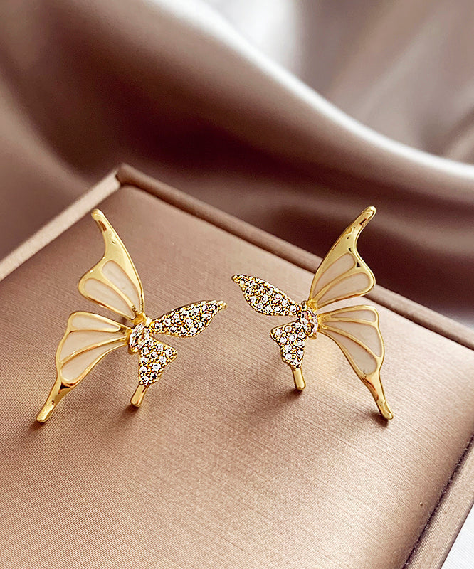 Gold Copper Alloy Zircon Butterfly Stud Earringsgh1010