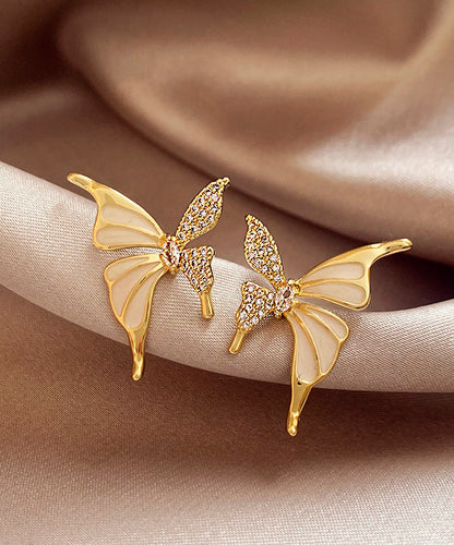 Gold Copper Alloy Zircon Butterfly Stud Earringsgh1010