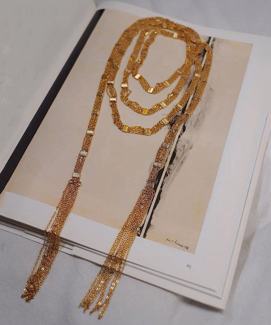 Gold Copper Overgild Multi Layer Tassel Pendant Necklace