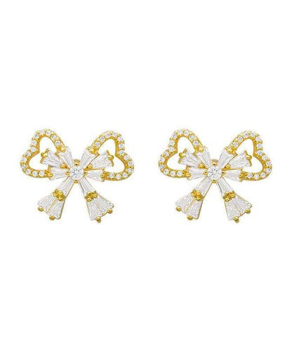 Gold Sterling Silver Alloy Zircon Bow Stud Earrings Kx1001
