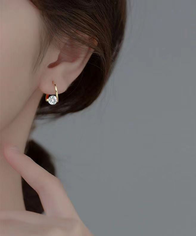 Gold Sterling Silver Alloy Zircon Hoop Earrings Kx1056