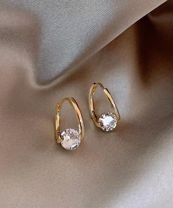 Gold Sterling Silver Alloy Zircon Hoop Earrings Kx1056