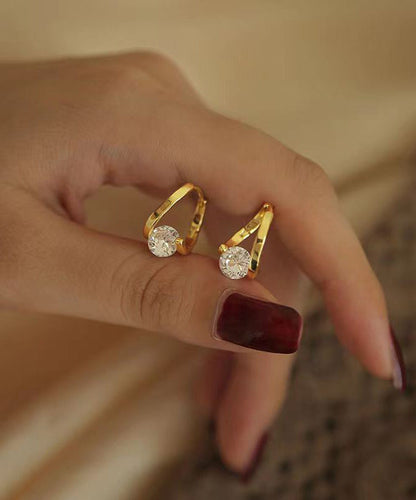 Gold Sterling Silver Alloy Zircon Hoop Earrings Kx1056