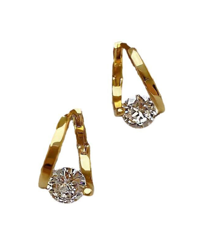 Gold Sterling Silver Alloy Zircon Hoop Earrings Kx1056