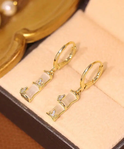 Sterling Silver Cat's Eye Stone Bamboo Knot Drop Earrings
