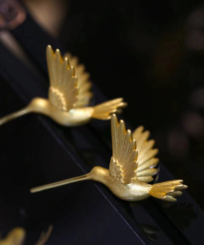 Stud Bird Flying Gold Earrings Overgild Sterling Silver