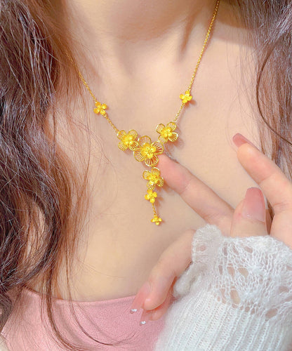 Gold Sterling Silver Overgild Hollow Out Pendant Necklace