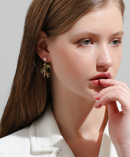 Green Overgild Zircon Pearl Bamboo Drop Earrings Tw1016