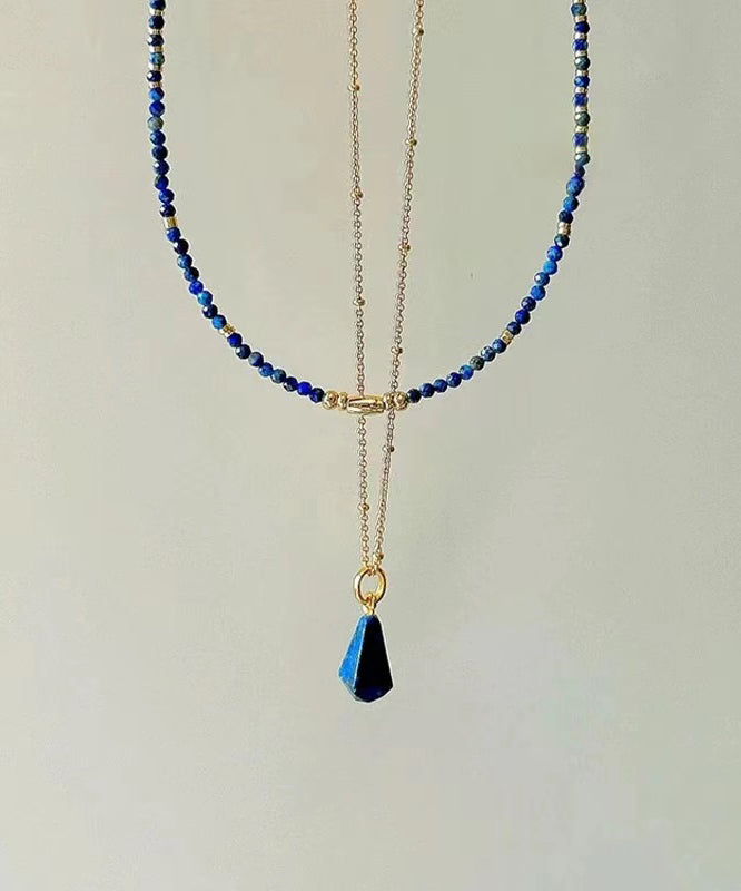 Klein Blue Sterling Silver Overgild Bluestone Beading Two Piece Set Pendant Necklace Po045