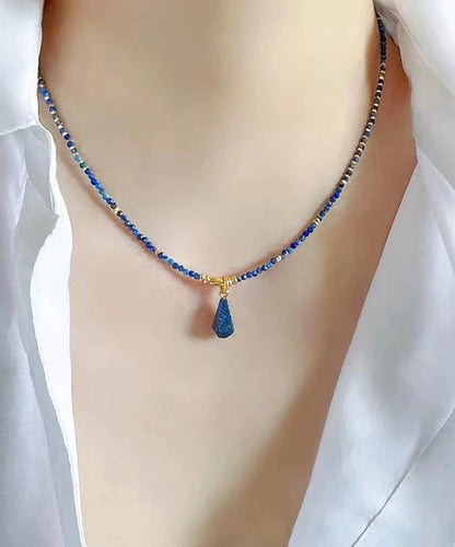 Klein Blue Sterling Silver Overgild Bluestone Beading Two Piece Set Pendant Necklace Po045