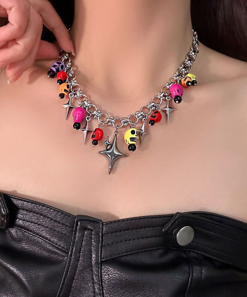 Rainbow Alloy Acrylic Colored Skeleton Lariat Necklace