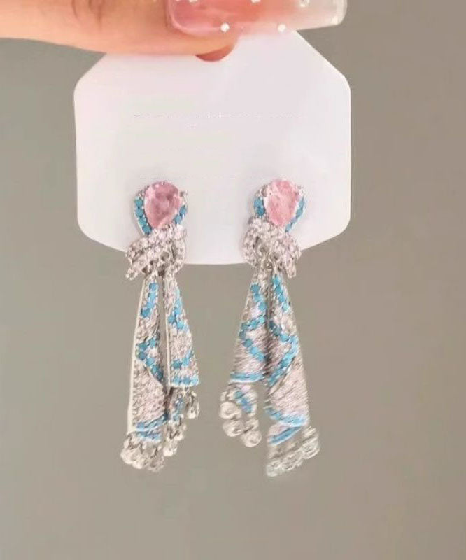Tassel Earrings Silk Alloy Drop Zircon Rainbow