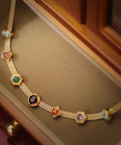 Rainbow Alloy Zircon Turquoise Gem Stone Princess Necklace Wp018