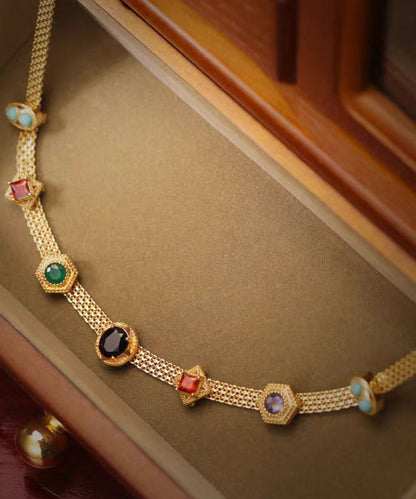 Rainbow Alloy Zircon Turquoise Gem Stone Princess Necklace