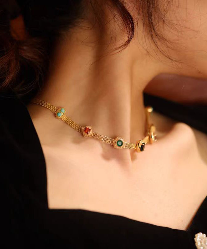 Rainbow Alloy Zircon Turquoise Gem Stone Princess Necklace Wp018