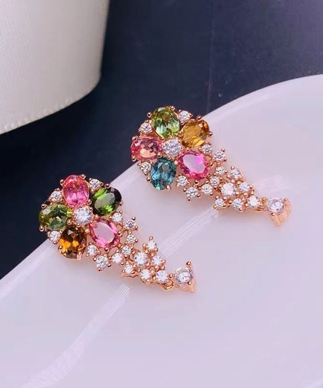 Stylish Rainbow Sterling Silver Overgild Crystal Zircon Stud Earrings Kx1013