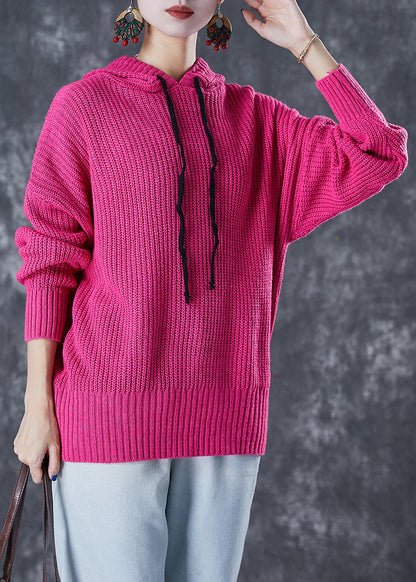 Rose Hooded Drawstring Knit Sweatshirts Tracksuits Fall