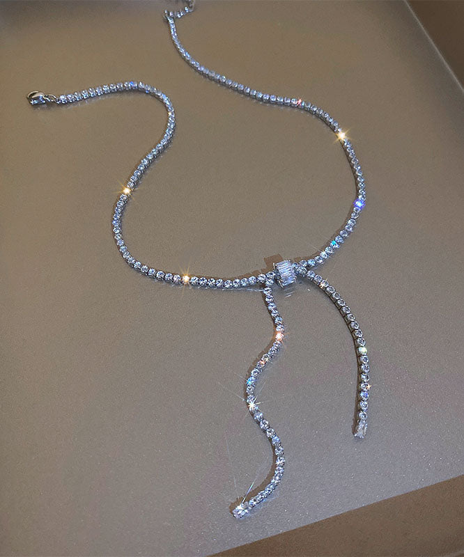 Silk Sterling Silver Zircon Bow Princess Necklace
