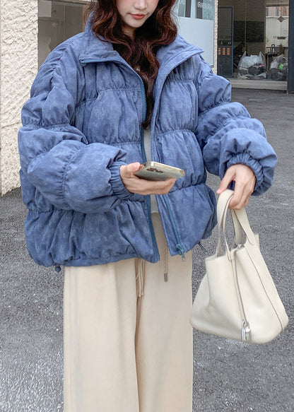 Sky Blue Oversized Tie Dye Drawstring Duck Down Winter Coats