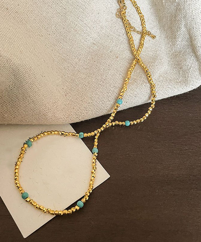 Sterling Silver Overgild Turquoise Pearl Two Piece Set Pendant Necklace