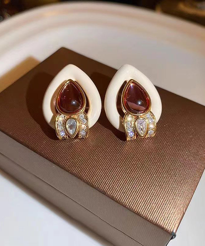 White Sterling Silver Overgild Zircon Crystal Water Drop Stud Earrings Df1007
