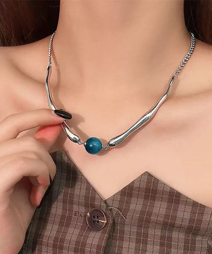 Fine Blue Metal Asymmetric Beads Pendant Necklace Ra009