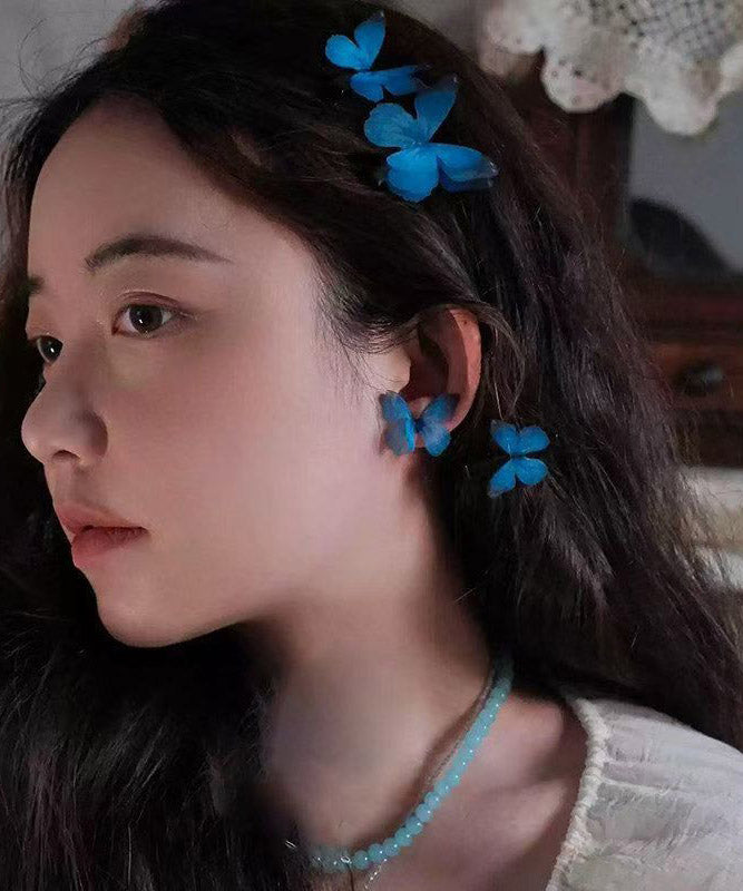 Fine Blue Tulle Alloy Butterfly Stud Earrings