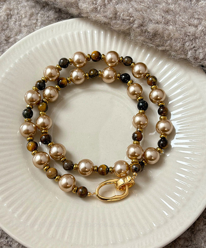 Fine Colorblock Alloy Tiger's Eye Pearl Patchwork Gratuated Bead Necklace