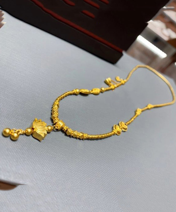 Fine Gold Sterling Silver Alloy Lotus Tassel Pendant Necklace Kx1016