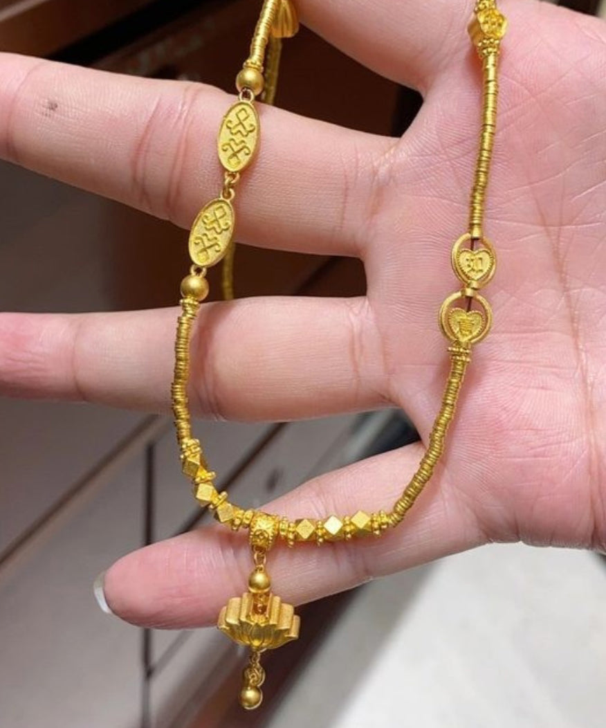Fine Gold Sterling Silver Alloy Lotus Tassel Pendant Necklace Kx1016